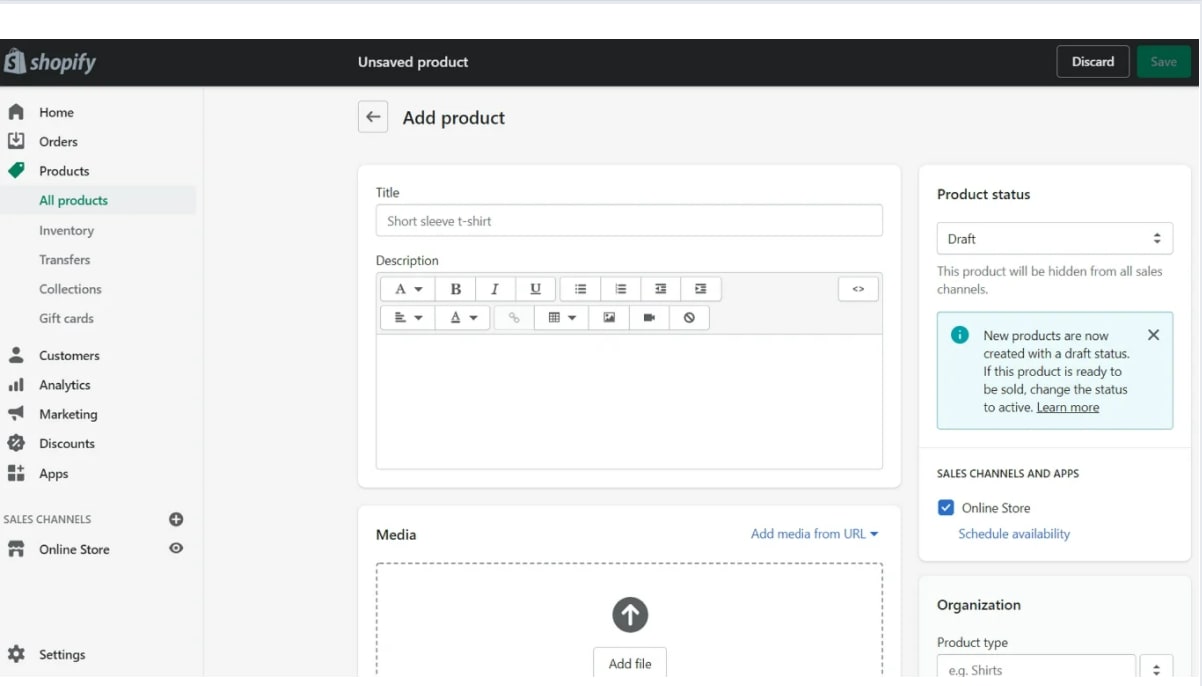 create a Shopify store: Add products
